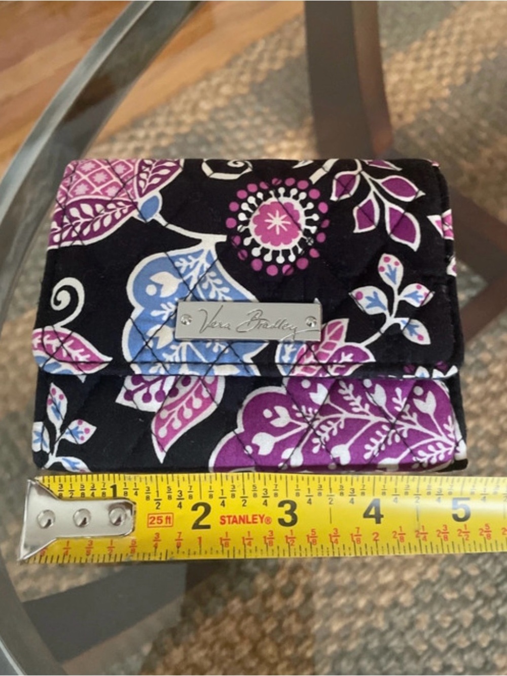 Vera Bradley Quilted Floral Card Wallet in Black, Purple and Light Blue - Picture 9 of 10